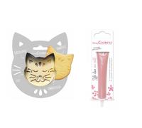 Kit pour biscuit en relief Chat + Stylo au chocolat rose pastel Scrapcooking