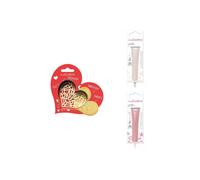 Kit pour biscuit en relief Coeur + 2 Stylos au chocolat blanc et rose pastel