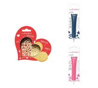 Kit pour biscuit en relief Coeur + 2 Stylos au chocolat bleu nuit et fuchsia Scrapcooking