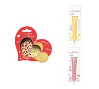 Kit pour biscuit en relief Coeur + 2 Stylos au chocolat jaune pastel et rose pastel Scrapcooking
