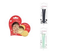Kit pour biscuit en relief Coeur + 2 Stylos au chocolat noir et vert d'eau Scrapcooking