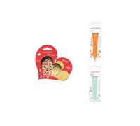 Kit pour biscuit en relief Coeur + 2 Stylos au chocolat orange et vert d'eau