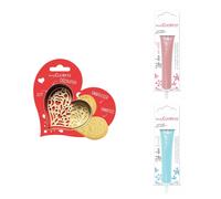 Kit pour biscuit en relief Coeur + 2 Stylos au chocolat rose pastel et bleu pastel Scrapcooking