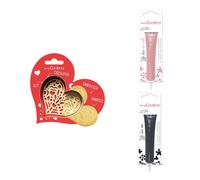 Kit pour biscuit en relief Coeur + 2 Stylos au chocolat rose pastel et noir Scrapcooking