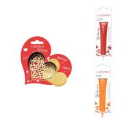 Kit pour biscuit en relief Coeur + 2 Stylos au chocolat rouge et orange Scrapcooking