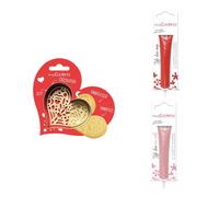 Kit pour biscuit en relief Coeur + 2 Stylos au chocolat rouge et rose pastel Scrapcooking