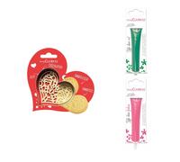 Kit pour biscuit en relief Coeur + 2 Stylos au chocolat vert et fuchsia Scrapcooking