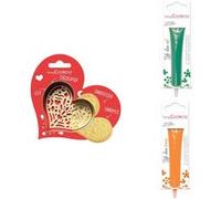 Kit pour biscuit en relief Coeur + 2 Stylos au chocolat vert et orange - ScrapCooking Gris
