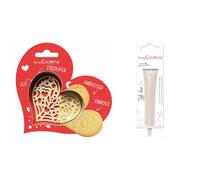 Kit pour biscuit en relief Coeur + Stylo au chocolat blanc Scrapcooking