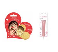 Kit pour biscuit en relief Coeur + Stylo au chocolat rose pastel Scrapcooking