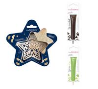 Kit pour biscuit en relief Étoile + 2 Stylos au chocolat marron et vert clair Scrapcooking