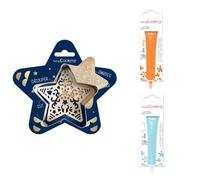 Kit pour biscuit en relief Étoile + 2 Stylos au chocolat orange et bleu pastel Scrapcooking