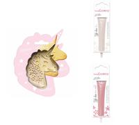 Kit pour biscuit en relief Licorne + 2 Stylos au chocolat blanc et rose pastel Scrapcooking