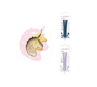 Kit pour biscuit en relief Licorne + 2 Stylos au chocolat bleu nuit et lilas
