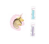 Kit pour biscuit en relief Licorne + 2 Stylos au chocolat bleu pastel et lilas
