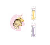 Kit pour biscuit en relief Licorne + 2 Stylos au chocolat jaune pastel et lilas