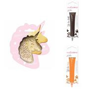 Kit pour biscuit en relief Licorne + 2 Stylos au chocolat marron et orange Scrapcooking