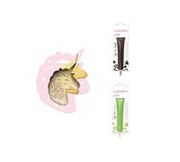 Kit pour biscuit en relief Licorne + 2 Stylos au chocolat marron et vert clair