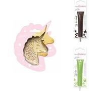 Kit pour biscuit en relief Licorne + 2 Stylos au chocolat marron et vert clair Gris