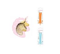 Kit pour biscuit en relief Licorne + 2 Stylos au chocolat orange et bleu pastel