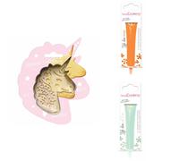 Kit pour biscuit en relief Licorne + 2 Stylos au chocolat orange et vert d'eau Scrapcooking