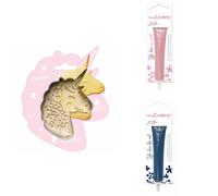 Kit pour biscuit en relief Licorne + 2 Stylos au chocolat rose pastel et bleu nuit Scrapcooking