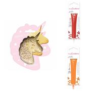 Kit pour biscuit en relief Licorne + 2 Stylos au chocolat rouge et orange Scrapcooking