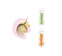 Kit pour biscuit en relief Licorne + 2 Stylos au chocolat vert clair et orange