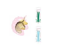 Kit pour biscuit en relief Licorne + 2 Stylos au chocolat vert et bleu pastel