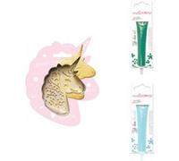 Kit pour biscuit en relief Licorne + 2 Stylos au chocolat vert et bleu pastel Gris