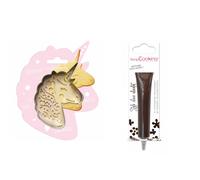 Kit pour biscuit en relief licorne + stylo au chocolat marron