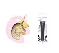 Kit pour biscuit en relief Licorne + Stylo au chocolat noir Scrapcooking