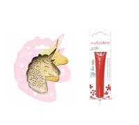 Kit pour biscuit en relief licorne + stylo au chocolat rouge Gris G