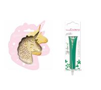 Kit pour biscuit en relief Licorne + Stylo au chocolat vert Scrapcooking