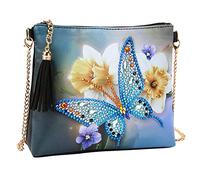 Kit pour enfants et adultes Sac à main avec chaîne 5D DIY Arts Craft Maquillage Sac à bandoulière Fermeture éclair pour sac à main de beauté, bleu, Taille unique