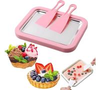 Kit pour faire des glaces roulées, plaque de congélation instantanée portable pour la maison avec 2 grattoirs en acier inoxydable, plateau à desserts glacés DIY pour s'amuser à la ma pink 22.5*17.5cm