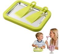 Kit pour faire des glaces roulées, plaque de congélation instantanée portable pour la maison avec 2 grattoirs en acier inoxydable, plateau à desserts glacés DIY pour s'amuser à la m green 26*21*3.5CM