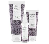 Kit pour incontinence en 3 parties composé d'un savon intime à l'huile de tea tree 200 ml, d'une crème barrière 100 ml et d'un déodorant intime 100 ml pour réduire les odeurs désagréables