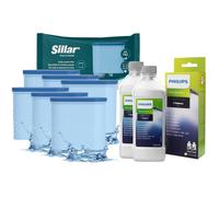 Kit pour machines à café Philips/Saeco : 6 filtres à eau Sillar (remplacement) + 2 flacons de 250 ml de détartrant Philips CA6700