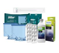Kit pour machines à café Philips/Saeco: Sillar 2 filtres (remplacement) 2x comprimés dégraissants Agent détartrant Philips 250 ml