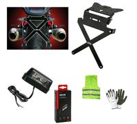 Kit pour moto avec support de plaque d'immatriculation réglable universel + lumière de plaque d'immatriculation 4 L -E - D blanc, compatible avec Indian Chief Dark Horse 1859 - Kit sport pour dessous