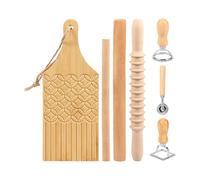 Kit Pour Préparer Des Pâtes Maison - Ensemble de 7 Pièces en Bois Alimentaire et Stamp Manuel - Roue Découpeuse pour Ravioli - Pour Pâte À Nouilles Dumplings Cuisine Maison Restaurant Préparation