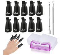 Kit pour Retrait Vernis Semi Permanent - 10 Pinces Doigts Vernis + Grattoir + Poussoir Cuticules + 100x Cotons + Brosse Ongles, Pince Vernis Pour Dépôt Ongle Semi Permanent, Salon et Maison