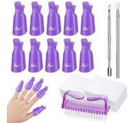 Kit pour Retrait Vernis Semi Permanent - 10 Pinces Doigts Vernis + Grattoir + Poussoir Cuticules + 100x Cotons + Brosse Ongles, Pince Vernis Pour Dépôt Ongle Semi Permanent, Salon et Maison-Violet