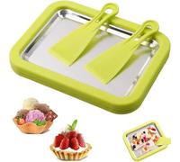 Kit pour sorbetière roulée maison, plateau à desserts glacés avec 2 spatules, plaque de congélation instantanée, plateau portable pour sorbetière roulée instantanée, pour gelato, sorbet et (Green)