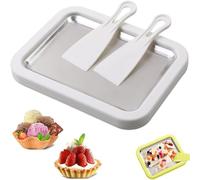 Kit pour sorbetière roulée maison, plateau à desserts glacés avec 2 spatules, plaque de congélation instantanée, plateau portable pour sorbetière roulée instantanée, pour gelato, sorbet et (White)