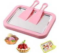 Kit pour sorbetière roulée maison, plateau à desserts glacés avec 2 spatules, plaque de congélation instantanée, plateau portable pour sorbetière roulée instantanée, pour gelato, sorbet et (Pink)