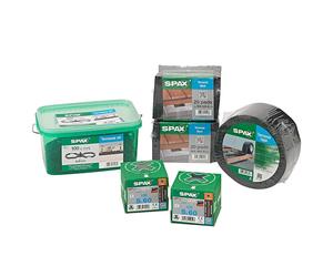 Kit pour Terrasse SPAX vis en acier inoxydable, entretoise, embout, tampon et mètre ruban