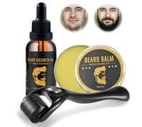 Kit Pousse Barbe avec Roller 0,25 mm,30ml Huiles de Croissance de Barbe,30g Baume à Barbe, la Croissance de la Barbe,Kit Barbe Homme,Soin Barbe Homme,Kit Barbe Homme Complet Cadeau Homme
