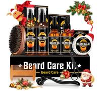 Kit Pousse Barbe Homme Du Nettoyage à L'entretien - Kit Soin Barbe Homme Avec Beard Roller, Huile Pousse, Shampoing, Baume, Brosse, Conditionneur, Peigne à Barbe, Idéal pour Lui Papa Mari Petit Ami